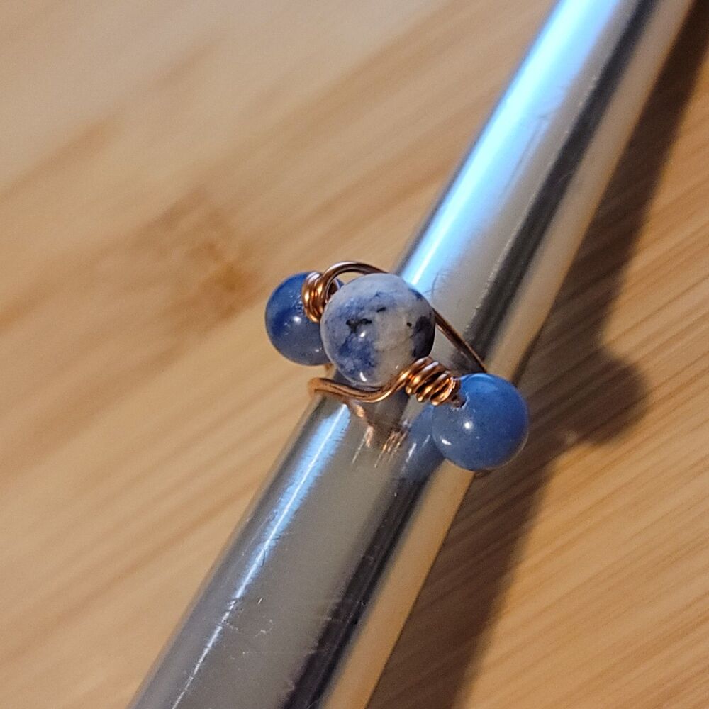 Handmade K2 Jasper and Blue Aventurine Copper Wire Wrapped Ring Non-Adjustable